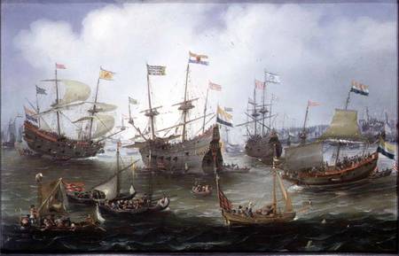 The Return to Amsterdam of the Fleet of the Dutch East India Company in 1599 von Andries van Eertvelt