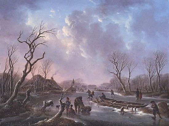 Skaters on a frozen river von Andries Vermeulen