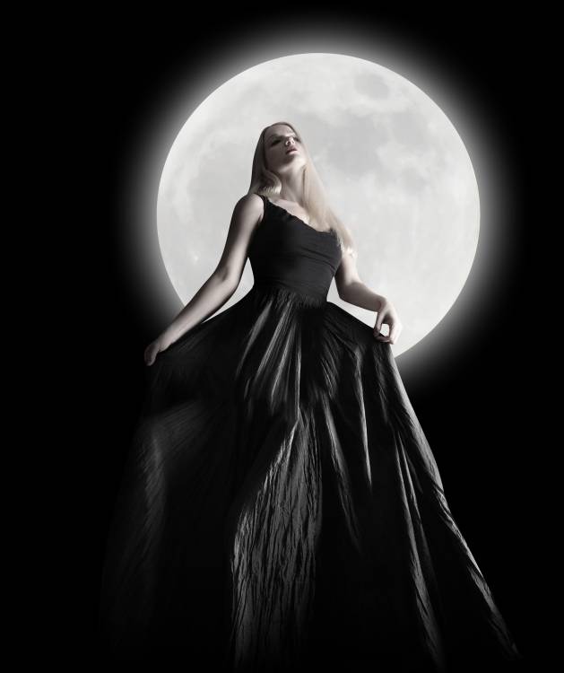 Dark Night Moon Girl with Black Dress von Angela Waye