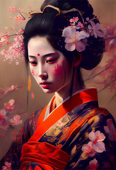 Blütenzauber: Eine Geisha umgeben von floraler Schönheit 2023