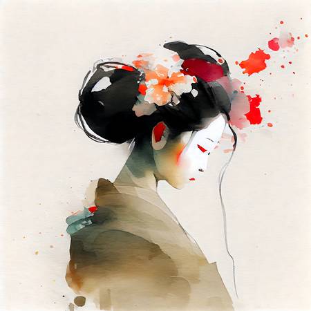 Japanisches Mädchen im Kimono und Blüten im Haar 2022