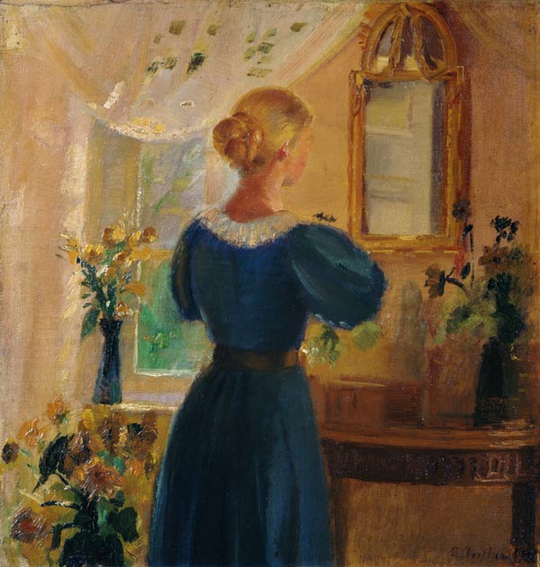 Frau vor dem Spiegel von Anna Ancher