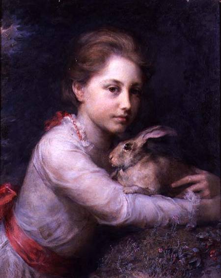 Portrait of Minna Sophia Farrer Holding a Hare von Anna Lea Merritt