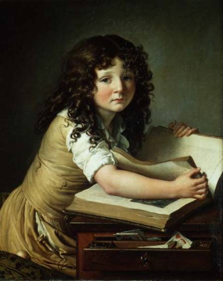 A child looking at pictures in a book von Anne-Louis Girodet de Roucy-Trioson