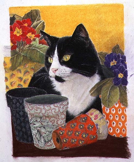 Bhajii and Flowerpots (pastel on paper)  von Anne  Robinson