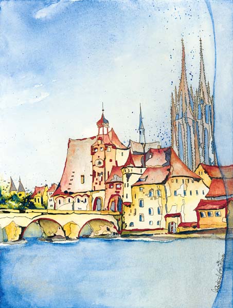 Deutschland, Regensburg: Altstadt mit Brücke. von Annette Bartusch-Goger