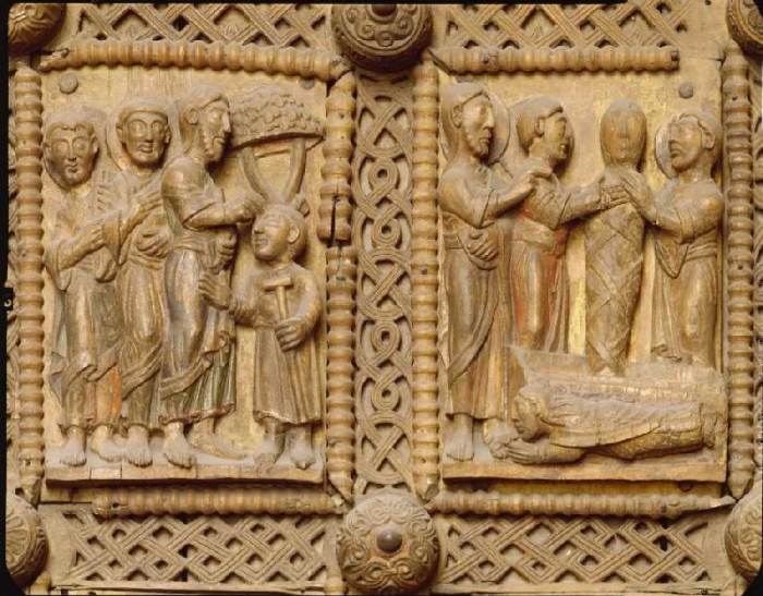 Kapitoltüre, Heilung des Blinden, Erweckung des Lazarus von Anonym Romanisch