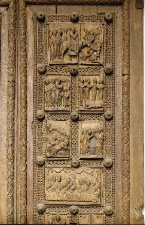 Kapitoltüre, rechter Flügel, oberer Teil: Einzug in Jerusalem, Heilung des Blinden, Auferweckung des 1050/60