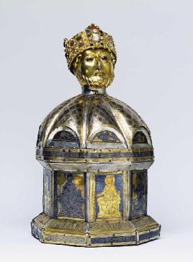 Oswald-Reliquar (Kopf mit Krone, rechte Dreiviertelansicht) Um 1300