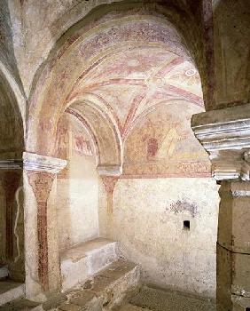 View of the Carolingian frescoes in the inner crypt c.View