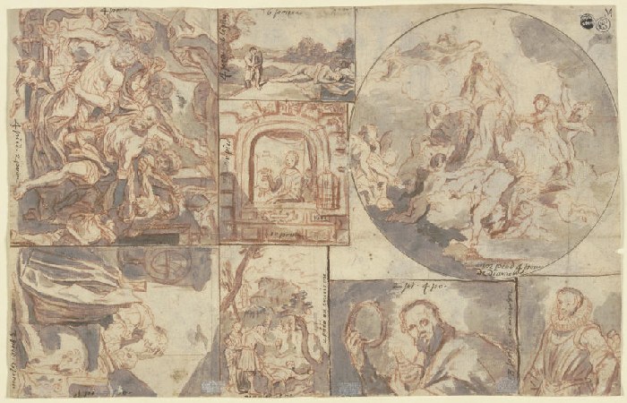 Acht Miniaturen nach Gemälden, darunter Rubens Gefangennahme des Simson sowie Domenico Fettis Melanc von Anonym