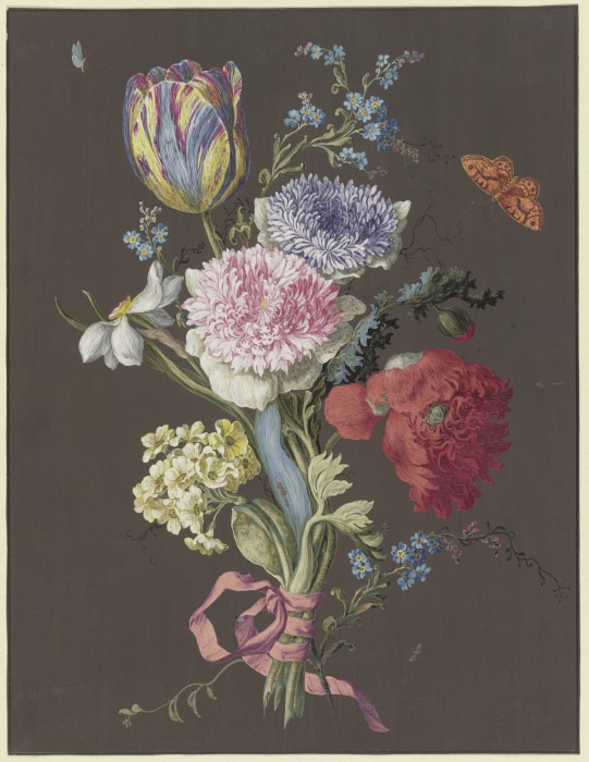 Blumengebinde aus Anemonen (Anemona), Tulpe (Tulipa), Mohn(Papaver), Narzisse (Narcissus) und Aurike von Anonym