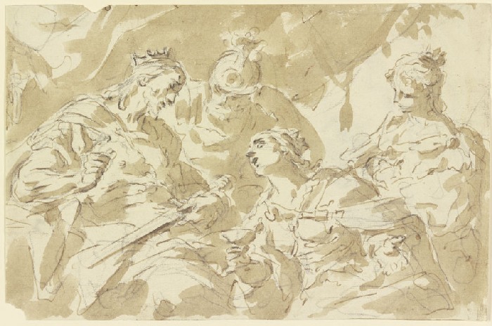 König, Krieger und zwei Frauen (Die Frauen des Darius vor Alexander?) von Anonym