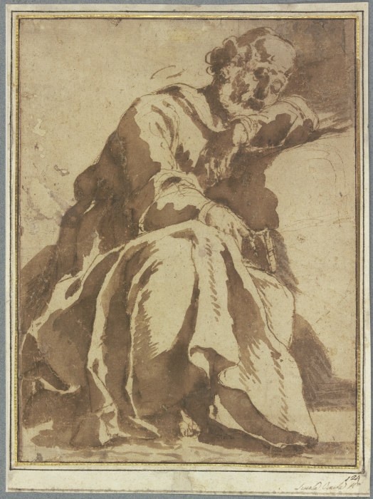 Sitzender Mann mit Buch, auf seinen linken Arm gelehnt von Anonym