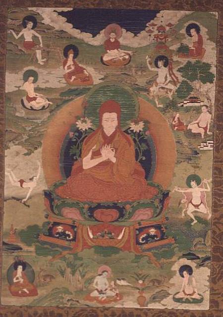 1962.215 Thangka of Sakya Pandita with thirteen figures including lineage Lamas and Mahasiddhas von Anonymous