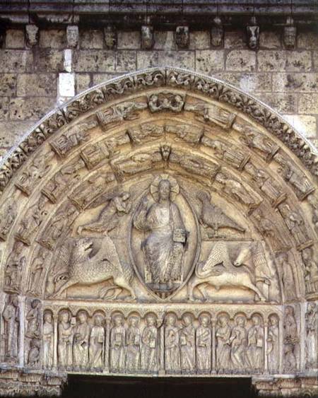 Christ in Majesty with the Evangelist Symbols and Apostles, tympanum, central door of the Royal Port von Anonymous