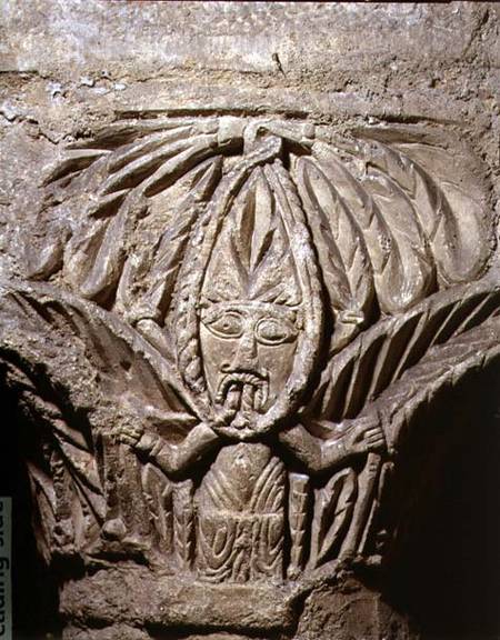 Column capital with carved decoration of a male figurefrom the crypt von Anonymous