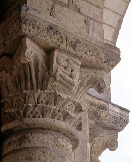 Column capital with stylised foliage designs around the figure of an acrobatfrom the porch exterior von Anonymous