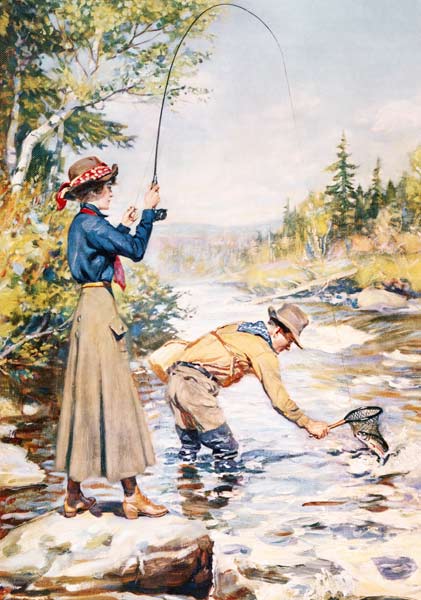 Couple Fishing on a River von Anonymous
