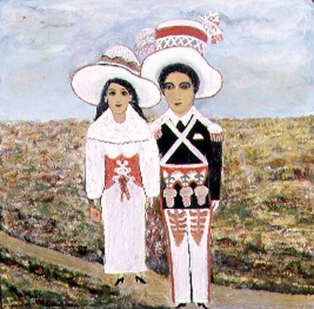 Couple in Peasant costume, Naive artist (C.20) von Anonymous