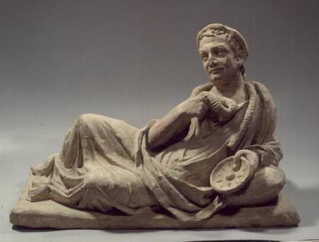 Elderly man holding a garland and a phiale; cover of a cinerary urnEtruscan period von Anonymous