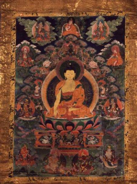 GQ122 Thangka of Shakyamuni Buddha with eleven figures von Anonymous