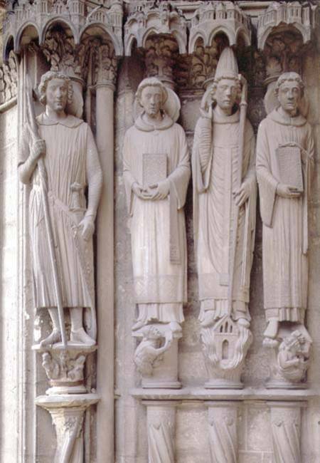 Four martyr saintscolumn figures from the west door of the south portal von Anonymous
