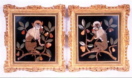 Pair of Italian pietra-dura panels of monkeys von Anonymous