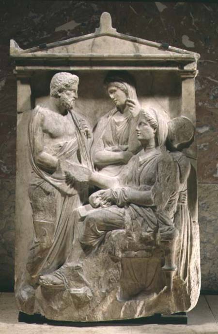Phainippos and Mnesarete gravestone showing family reunion and hand-shake, Classical Greek von Anonymous