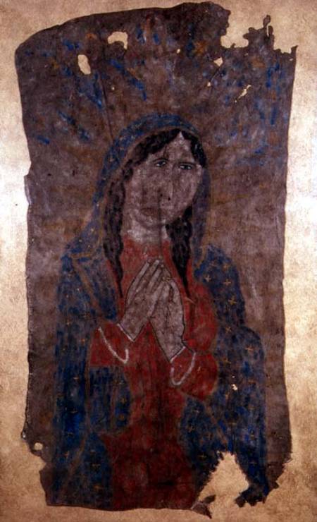 Pueblo Indian hide Painting of a Madonna von Anonymous