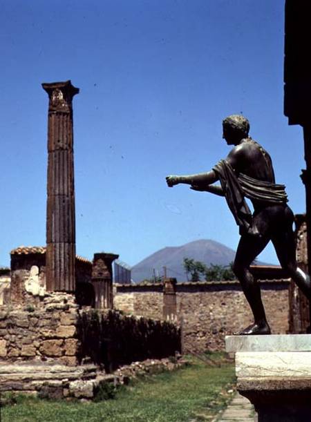 Statue of Apollofrom the Temple of Apollo with Vesuvius in the background von Anonymous