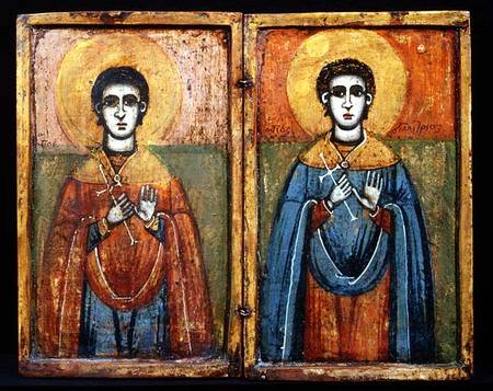 St.George and St.Demetrios , diptych,Greek icon von Anonymous