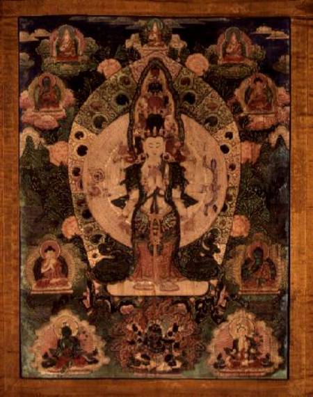 Thangka of Aryavalokiteshvara in 1,000-armed form with ten figures von Anonymous