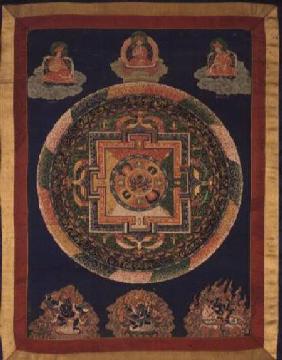 1962.220 Thangka of Mandala of Chakrasamvara in fierce form with red PrajnaVajravarahi 19th-20th