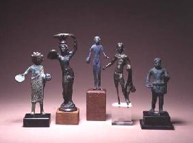 Collection of Etruscan antiquities including a figure of Hercules and a patera handle in the form of ranging fr