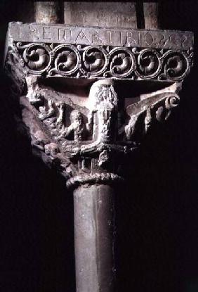 Column capital depicting the crucifixion of St. Peterfrom the cloister c.1100