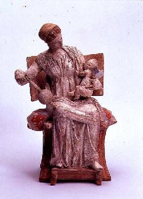 Figurine of Aphrodite playing with Eros, Greek,from Tanagra late 4th c