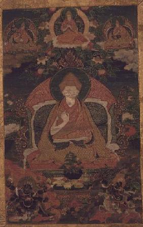 GQ120 Thangka of Gelugpa Lama with five figures 19th-20th
