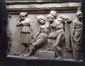 Greek Sarcophagus with a Scene showing the Battle of the Amazons c.350BC
