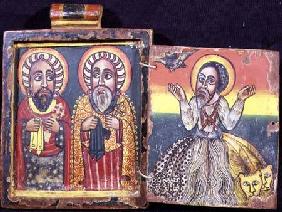 Kings David and Solomon and a Saint, double sided Diptych (reverse),Ethiopian Coptic early 18th