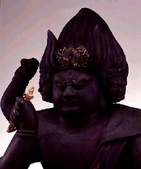 Large Figure of Kongoyasha Myo-o, detail of his head, Japanese,Nambokucho period 1336-92