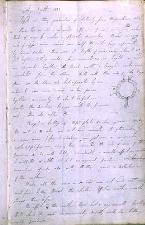 Page from Michael Faraday's diary where he recorded his discovery of electro-magnetic induction 29th Augus