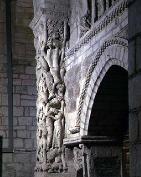 The Sacrifice of Isaac, column relief, originally the central pillar of the door in the west end of 12th centu