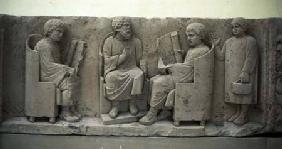 School scene, from Neumagen,Roman relief panel 2nd centur