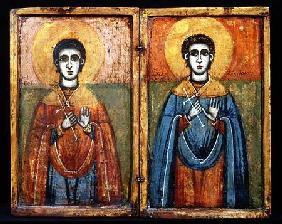 St.George and St.Demetrios , diptych,Greek icon 18th centu