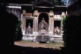 View of the gardendetail of fountain with Roman sarcophagus and statuary 1564-75