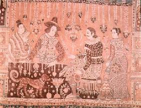 Wall hanging showing early traders to IndiaIndian late 16th