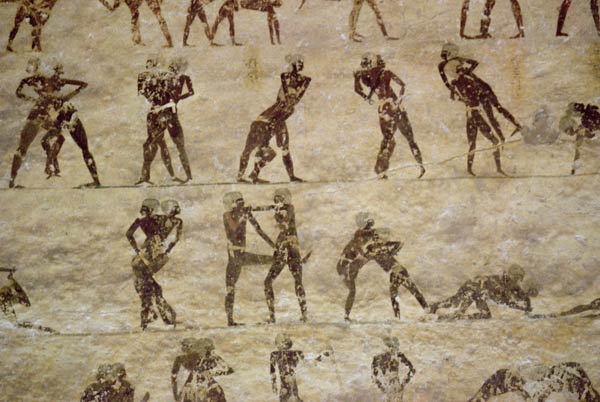 Wrestlers, detail from a tomb wall painting,Egyptian von Anonymous
