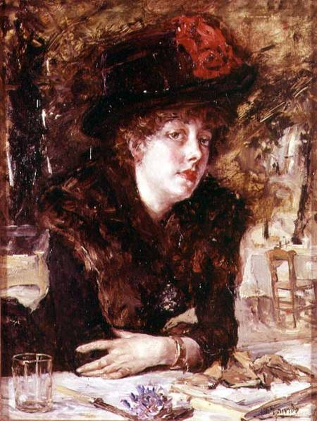 Young Woman in a Restaurant von Anonymous