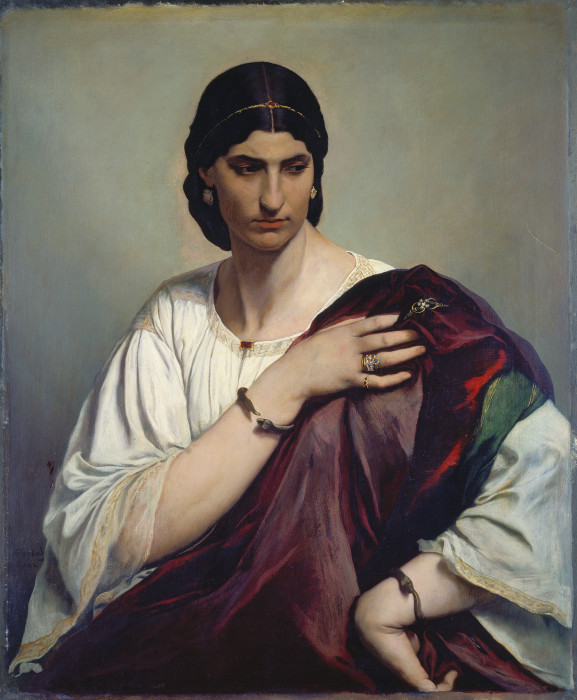 Lucrezia Borgia; Bildnis einer Römerin in weißer Tunika und rotem Mantel von Anselm Feuerbach